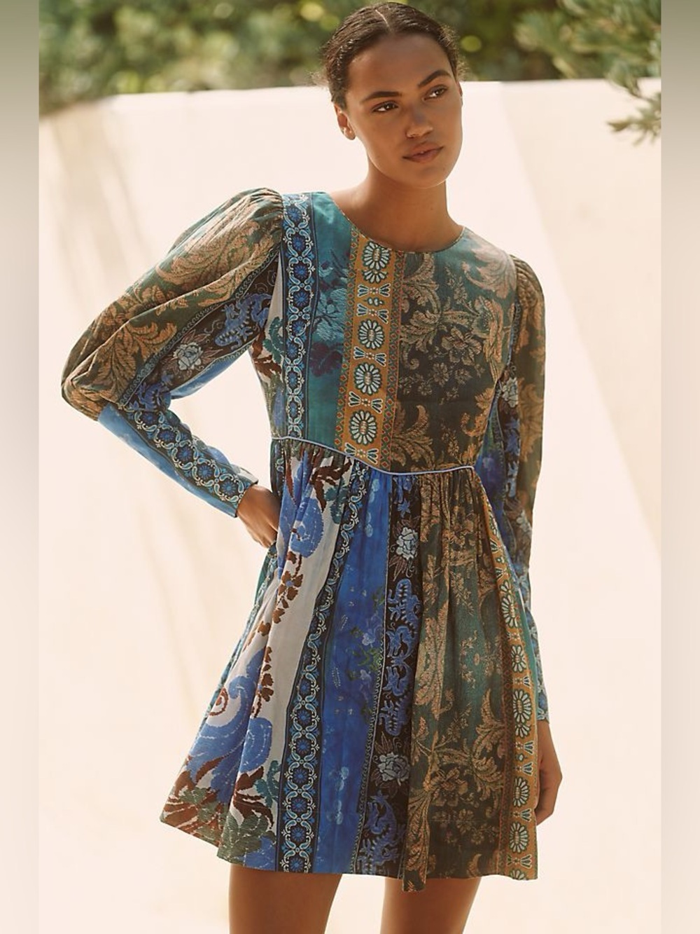 Anthropologie Ro's Garden Jewell Long-Sleeve Mini Dress